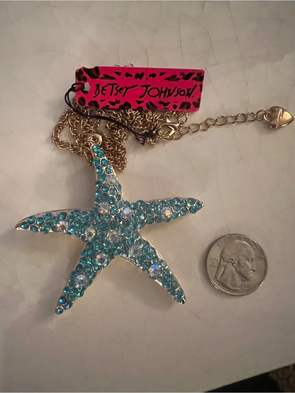Betsey Johnson Large Dancing Turquoise Iridescent Starfish with Gold Tone Chain